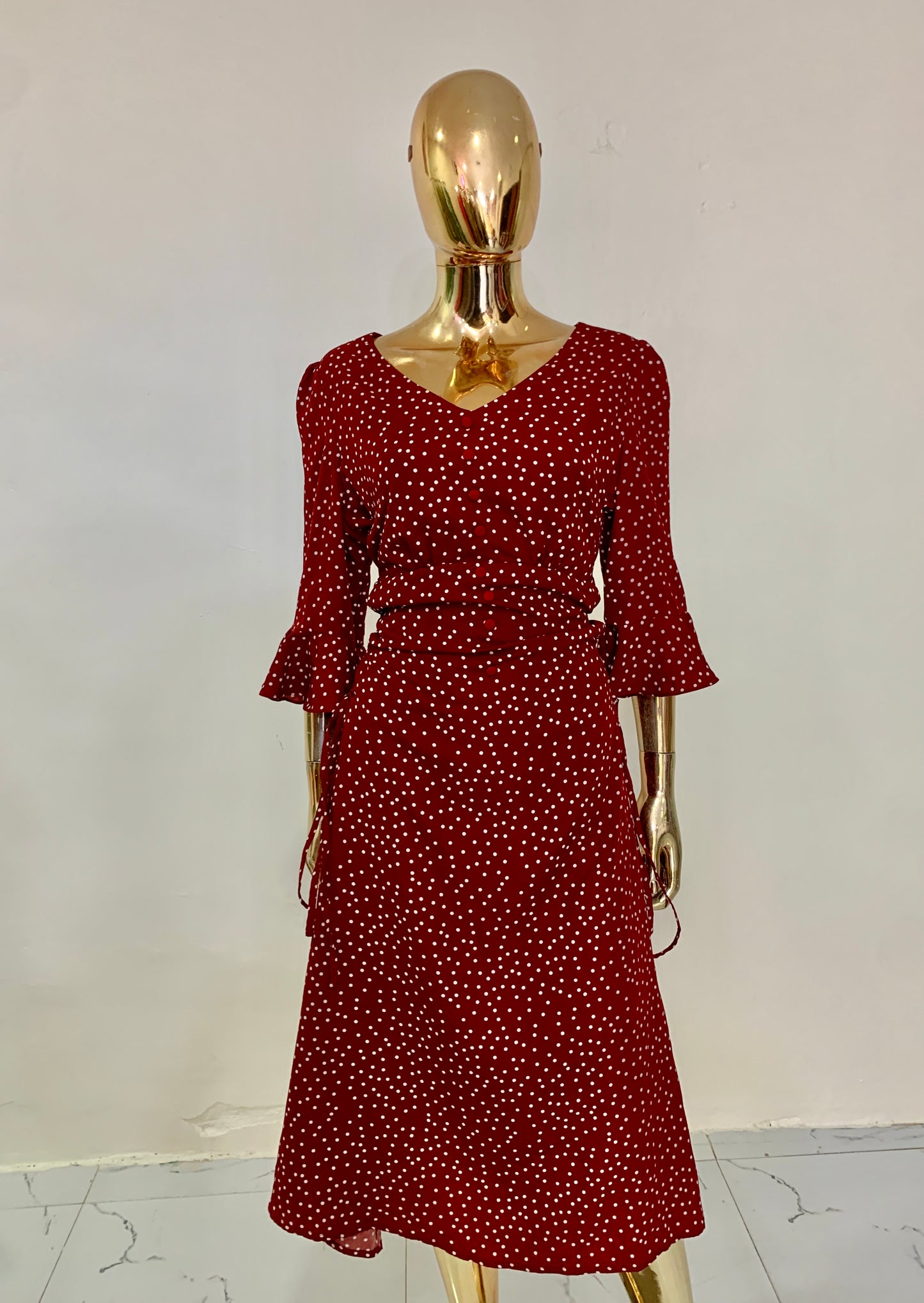 Red polka dot midi