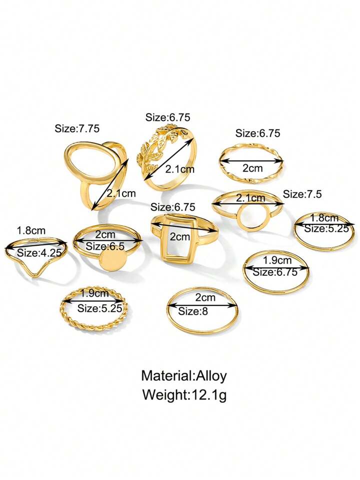11pcs/set leaf deisgn rings in gold