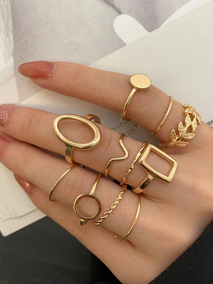 11pcs/set leaf deisgn rings in gold