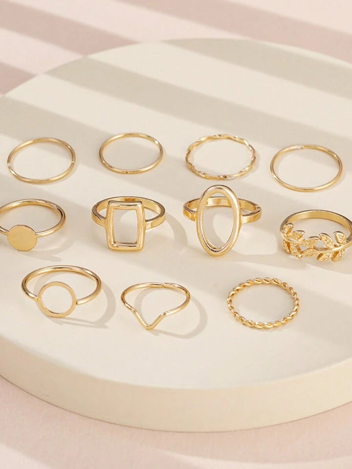 11pcs/set leaf deisgn rings in gold