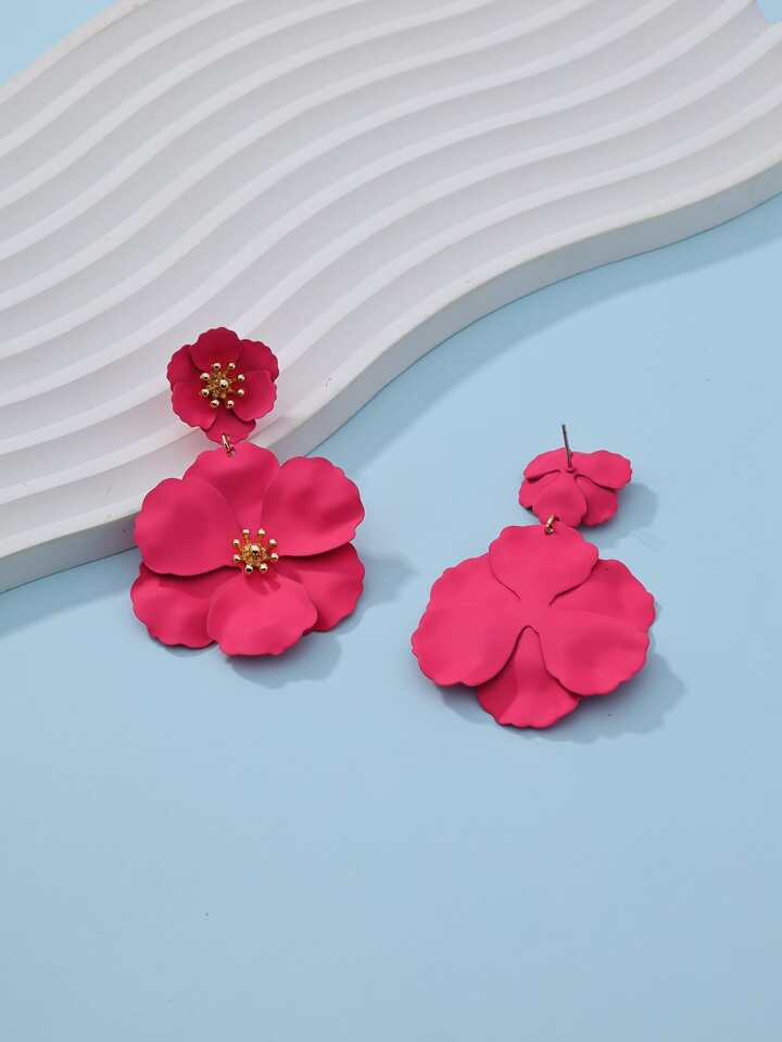1pair asymmetrical multilayer colorful flower shaped earrings in red
