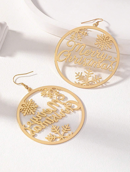 1 pair snowflake merry christmas in gold