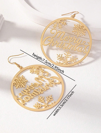 1 pair snowflake merry christmas in gold