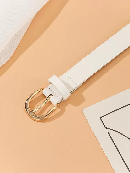 1pc square buckle retro belt in white