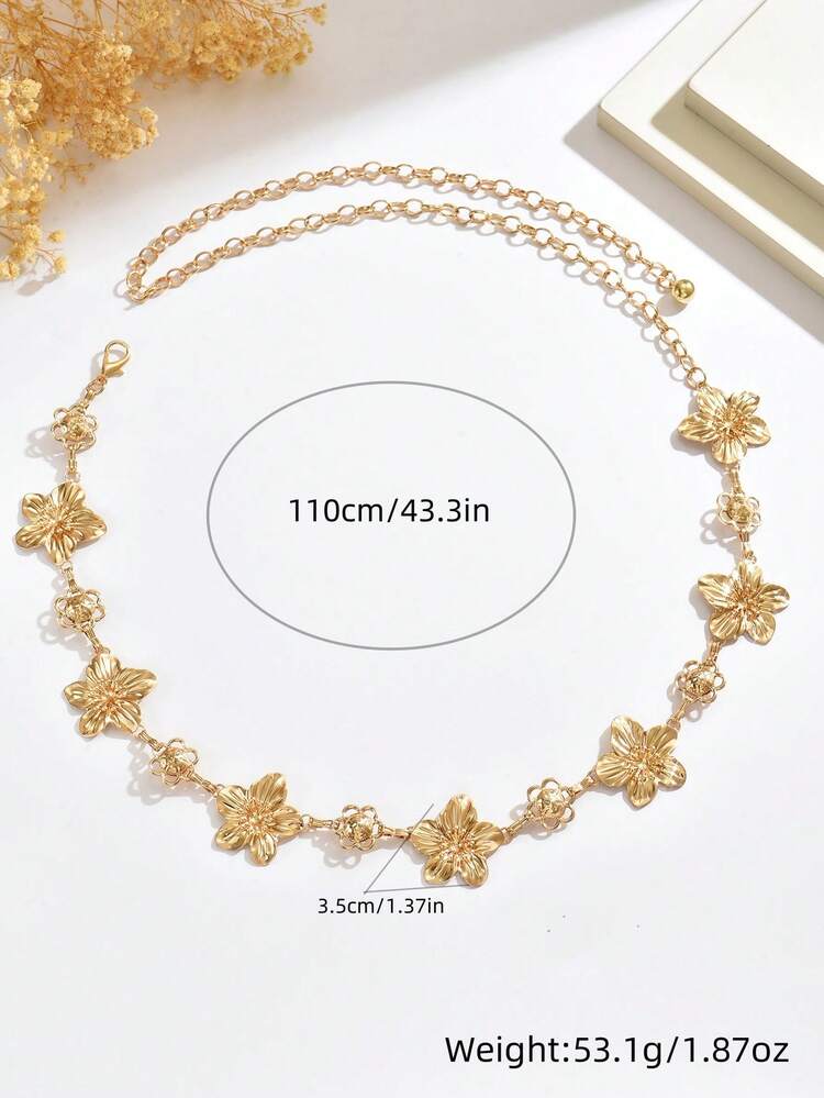 1pc vintage unique silver metal flower waist chain in gold