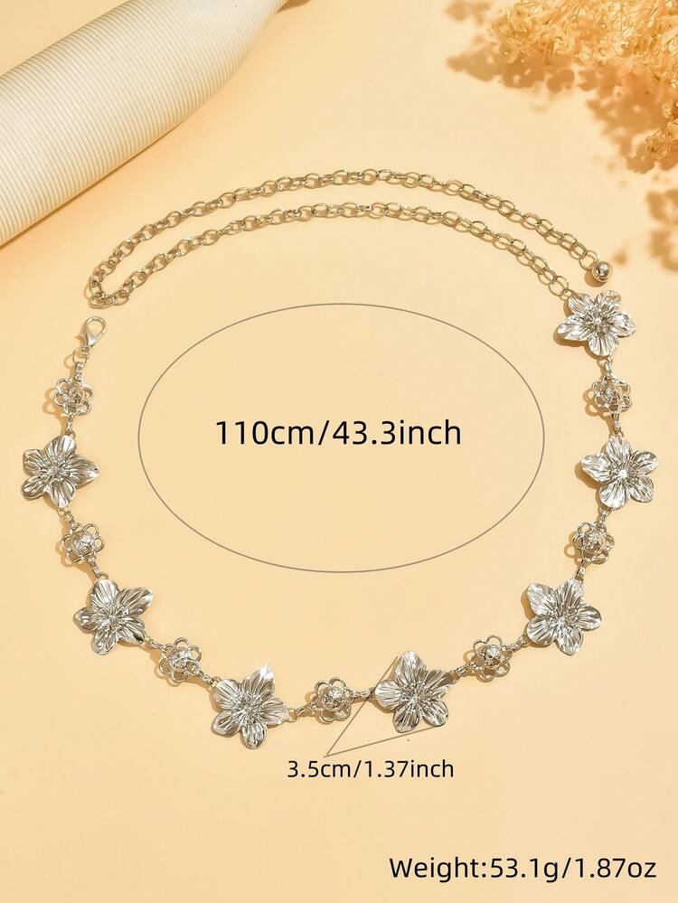 1pc vintage unique silver metal flower waist chain in silver