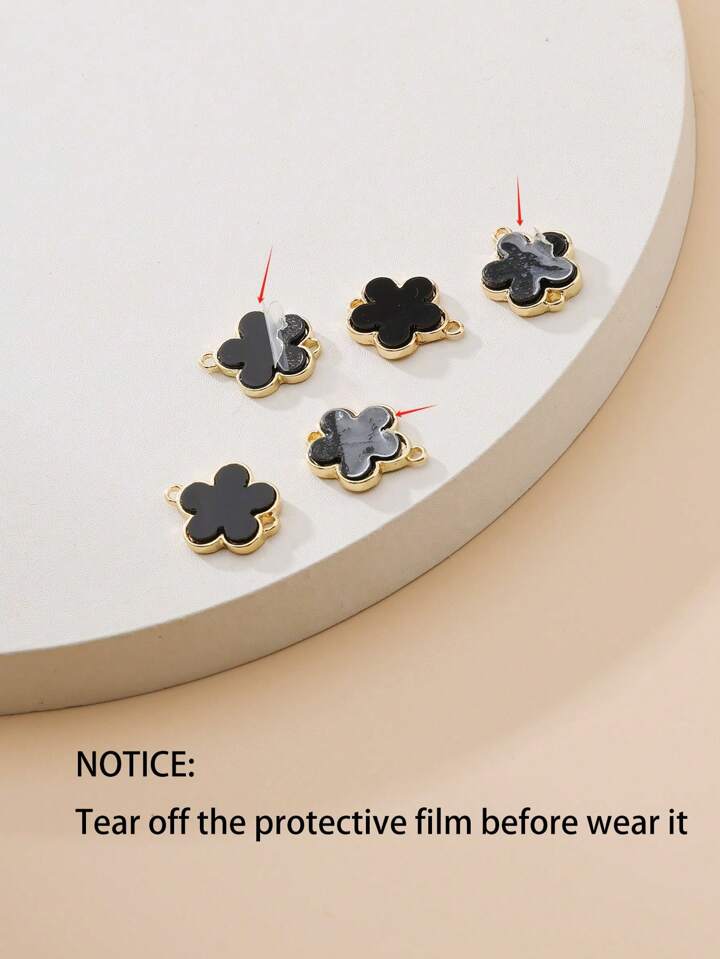 1set(5pcs) clover pendant necklace, bracelet, earrings and ring set in black