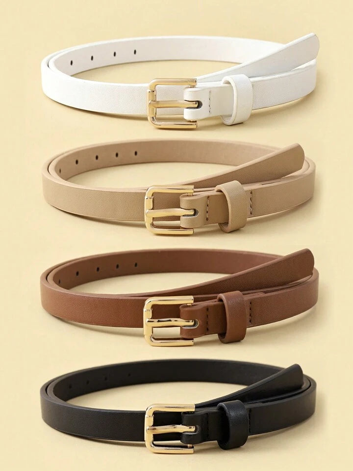2pcs pu leather jeans belt in white & brown