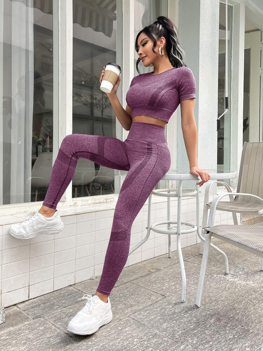 2pcs seamless high stretch yoga set in purple