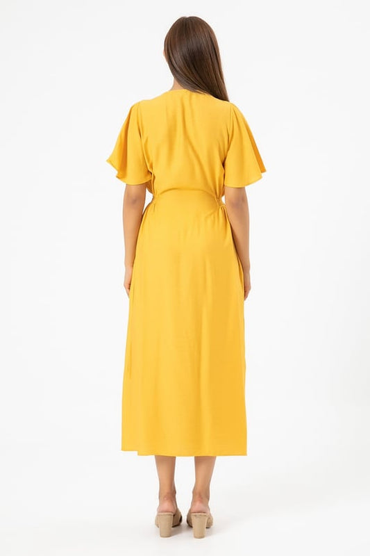 Yellow button down maxi detail