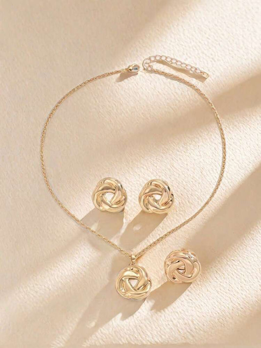 3pcs metal boho necklace,chain & ring set in gold