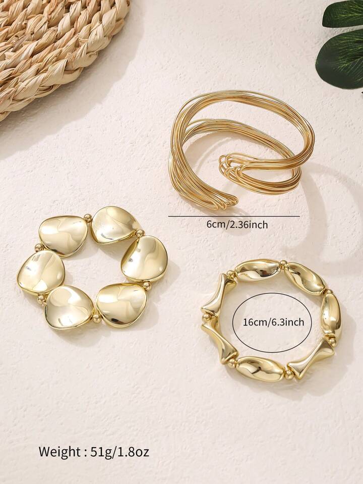 3pcs asymmetrical shaped bracelet 7 bangle set in gold