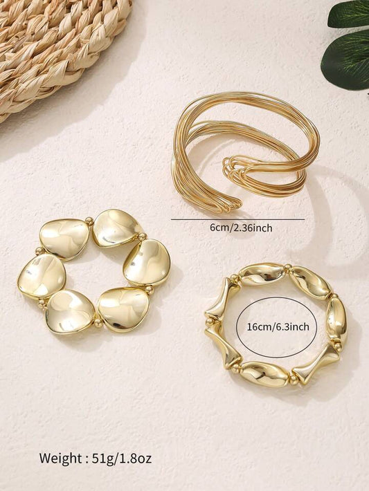 3pcs asymmetrical shaped bracelet 7 bangle set in gold