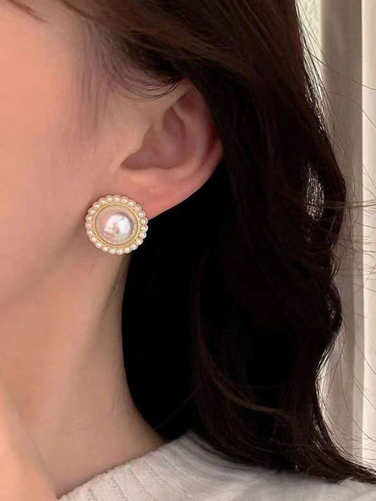 5pcs set floral enamel pearl stud earrings set in multi
