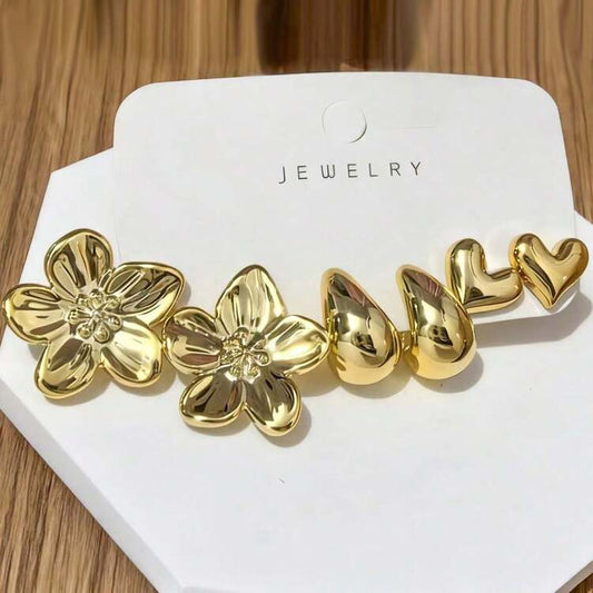 6 pcs gold-tone earrings set in gold