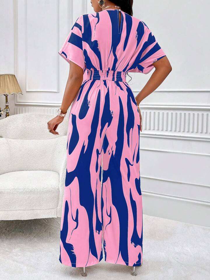 Allover print batwing sleeve jumpsuit in blue