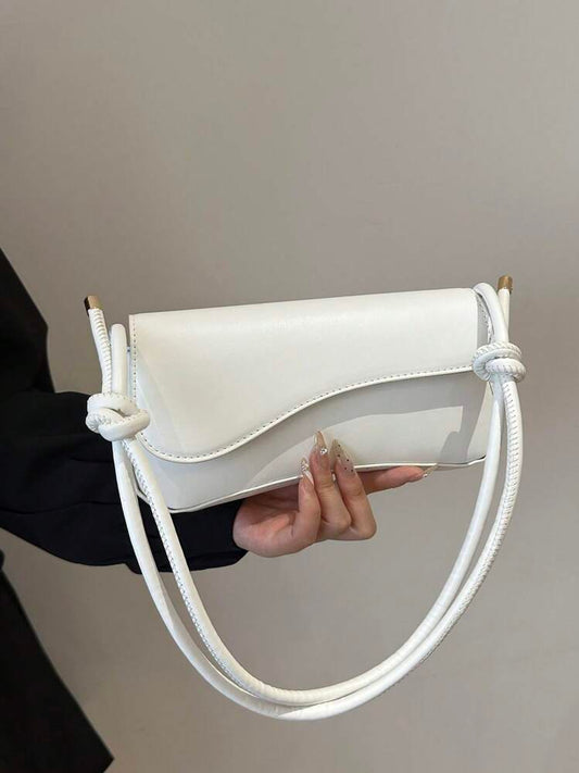 Asymmetrical flap adjustable shoulder bag in white