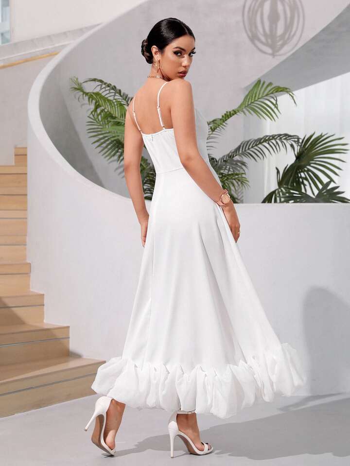 Ruffle hem cami dress in white