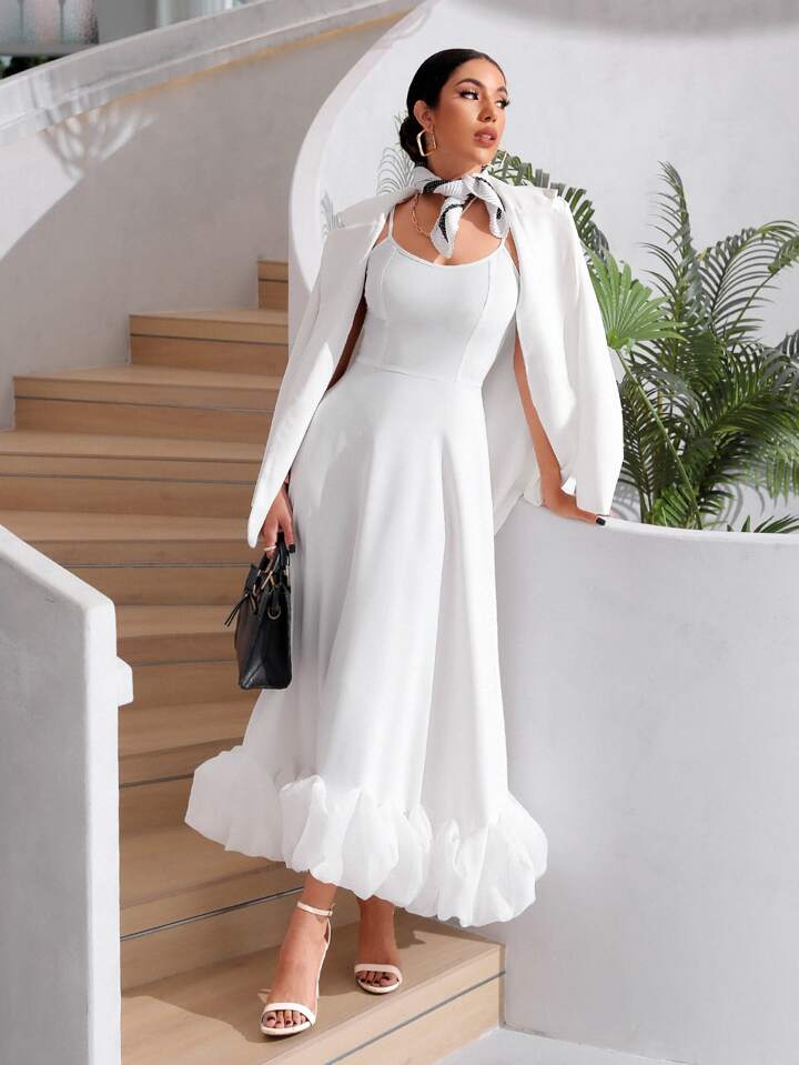 Ruffle hem cami dress in white