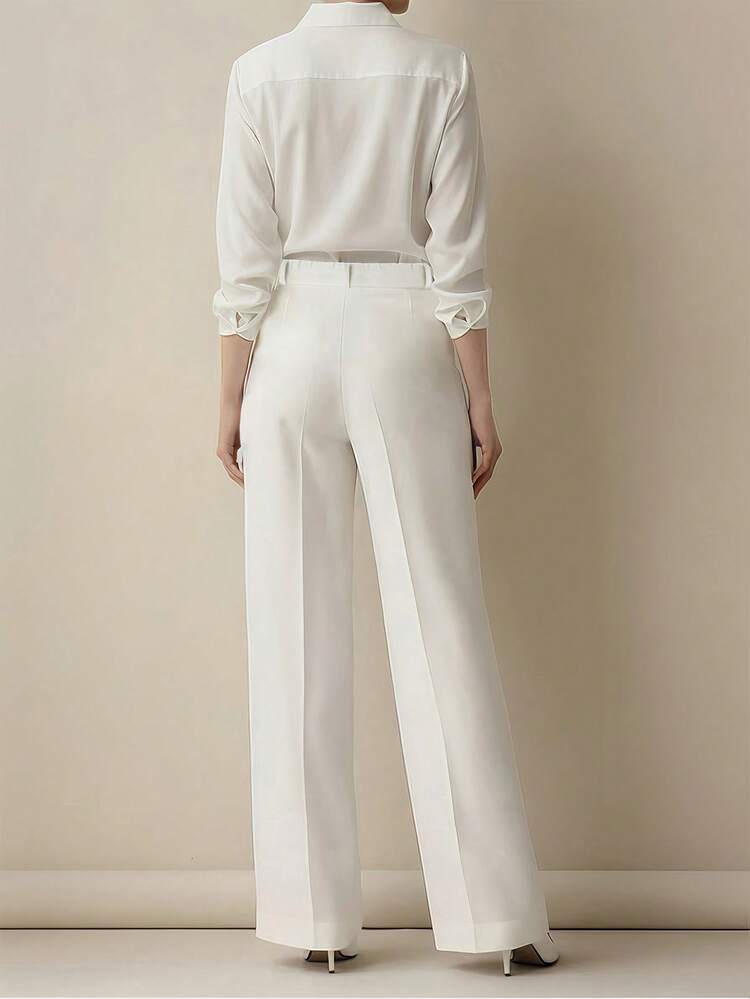 Belted high waist pleated loose pants in white