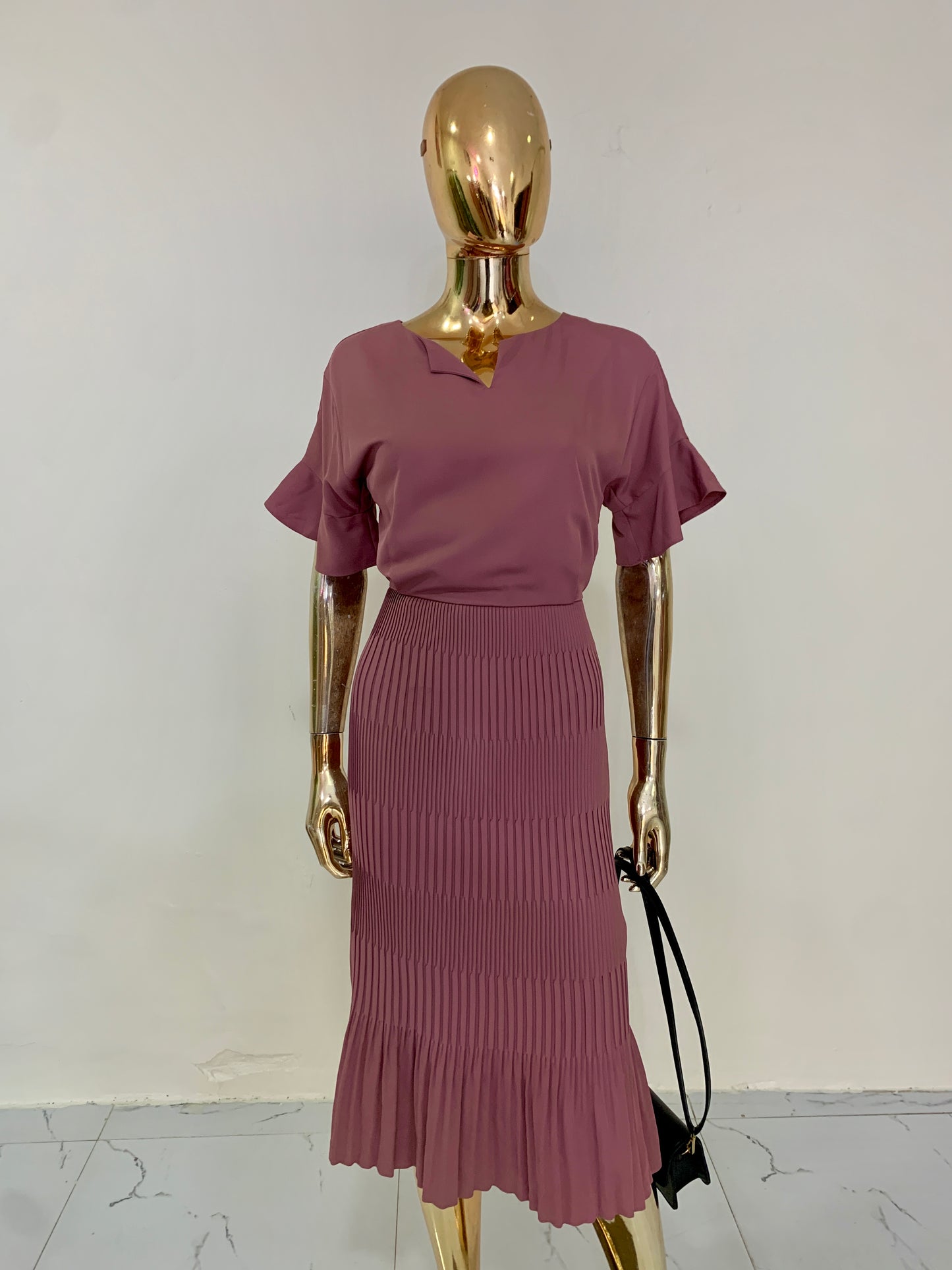 Baby pink pleated midaxi dress