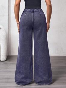 Cargo pocket wide leg loose casual jeans in grey