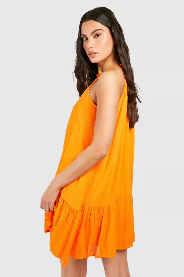 Cheesecloth mini smock dress in orange