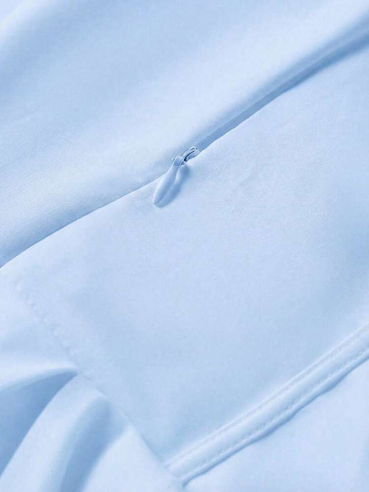 Cinched waist square neck spaghetti strap mini in blue