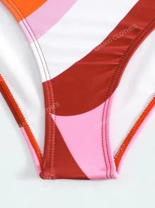 Colorblock one-piece swimsuit with chiffon cover-up in orange