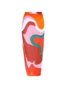 Colorblock one-piece swimsuit with chiffon cover-up in orange