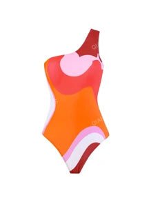 Colorblock one-piece swimsuit with chiffon cover-up in orange