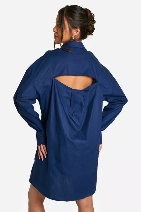 Cotton cut out shirt dress in blue