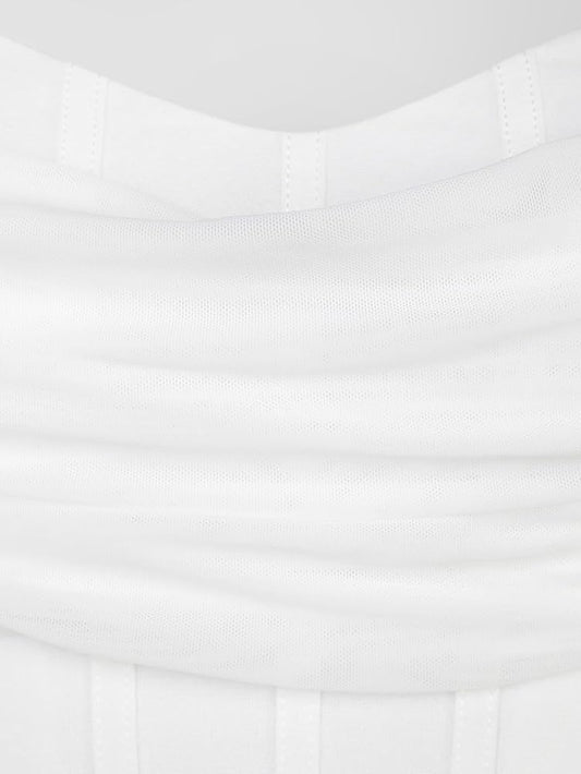 Draped front split thigh bustier dress in white