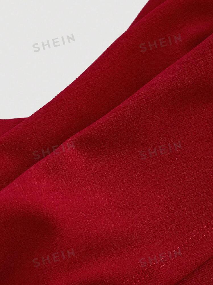 Draped neck retro lace hollow out jumpsuit in red