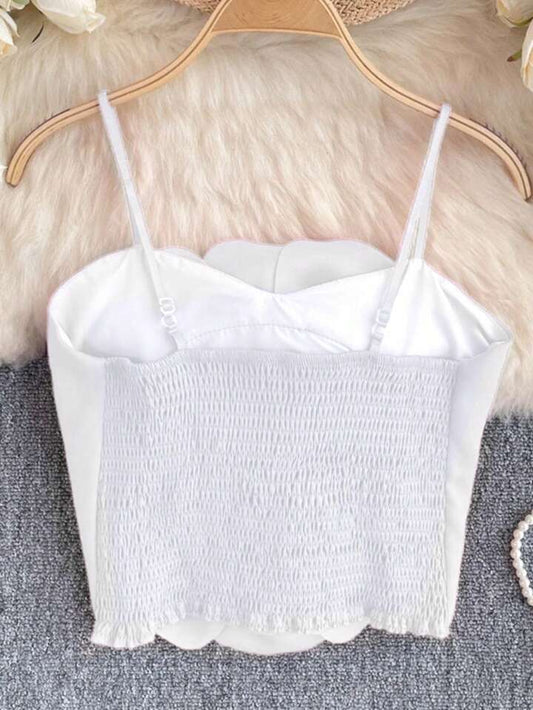 Floral decor spaghetti strap top in white