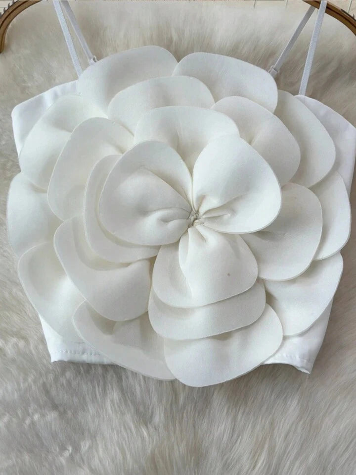 Floral decor spaghetti strap top in white