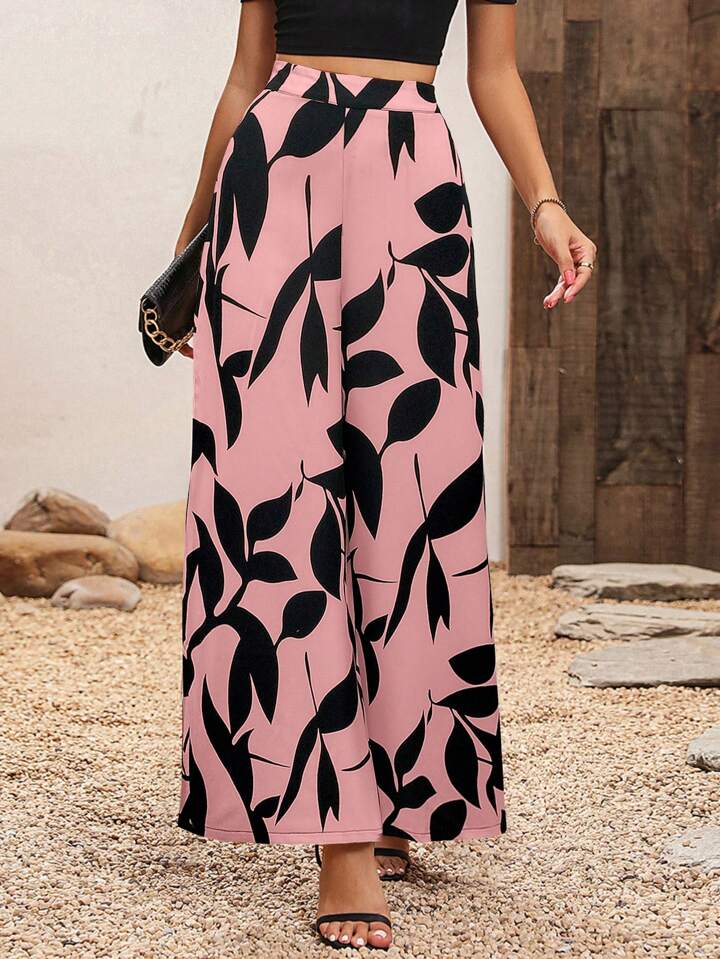 Geometric print high waist loose pants in pink