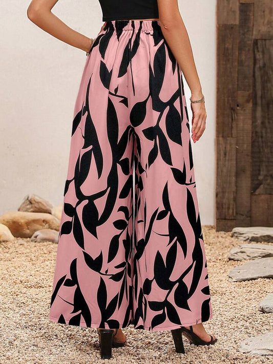 Geometric print high waist loose pants in pink