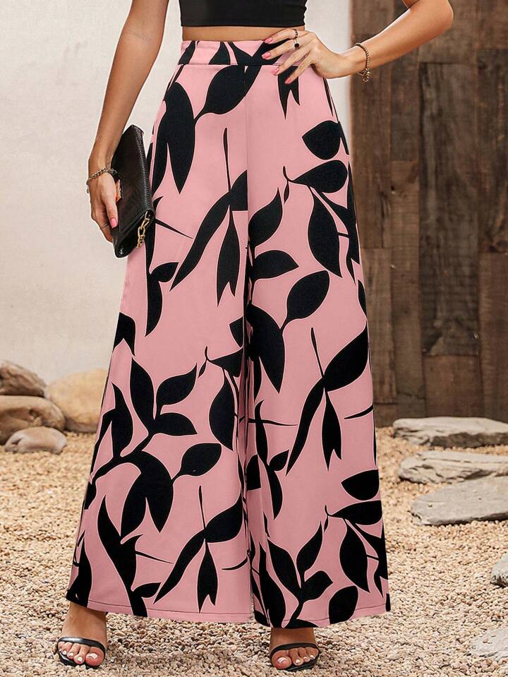 Geometric print high waist loose pants in pink