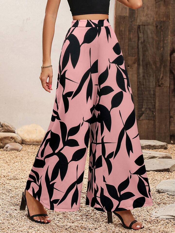 Geometric print high waist loose pants in pink