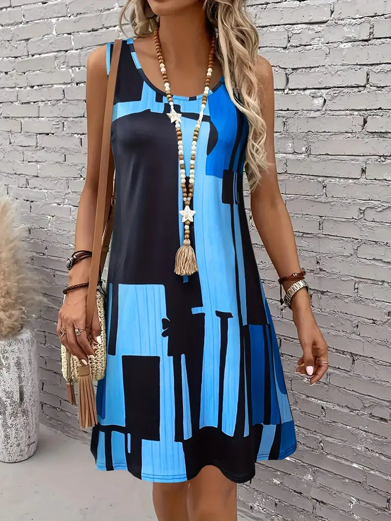 Gradient contrast sleeveless dress in blue