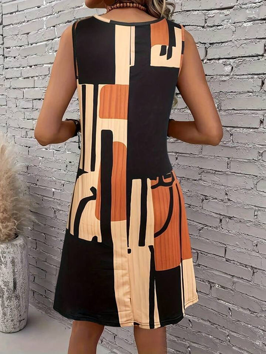 Gradient contrast sleeveless dress in brown