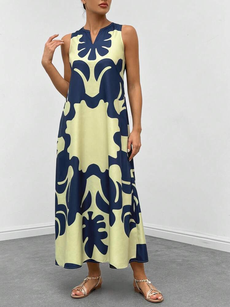 Graphic print neckline hidden pocket maxi in multi