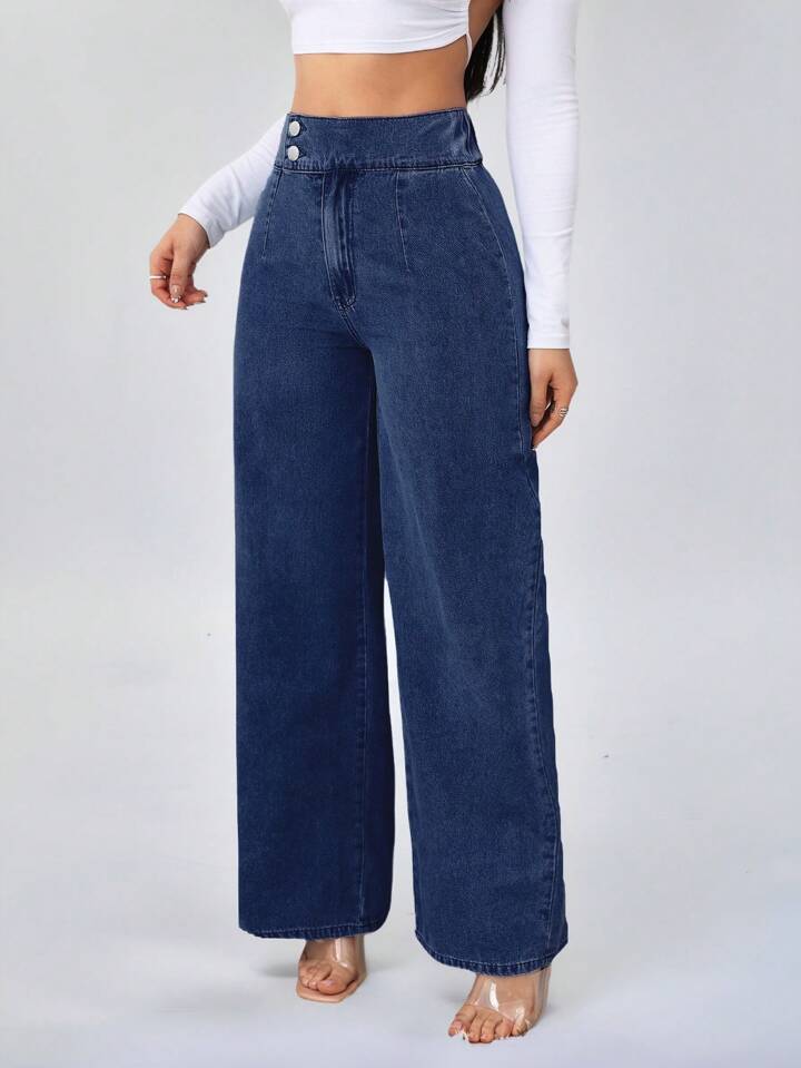 High waist loose wide leg jeans trousers in blue