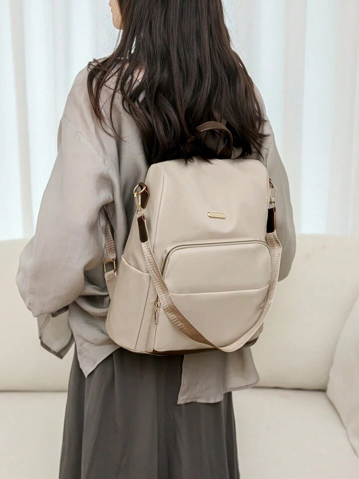Large capacity shoulder bag in beige