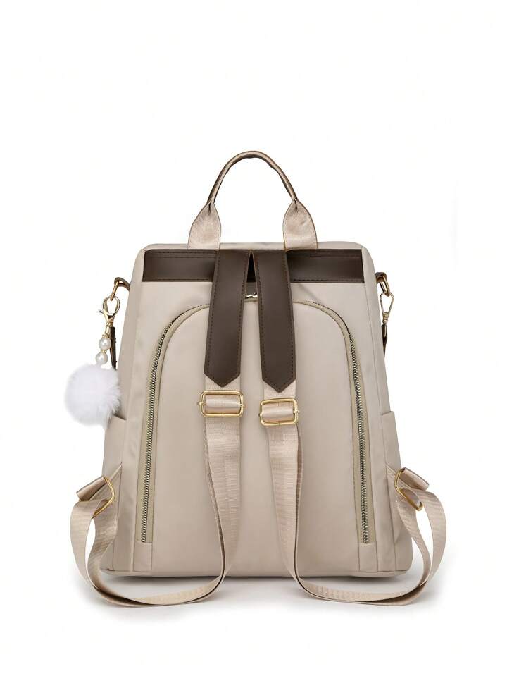 Large capacity shoulder bag in beige
