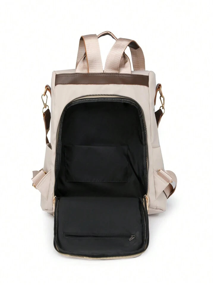 Large capacity shoulder bag in beige