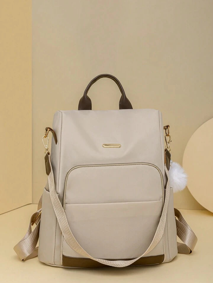Large capacity shoulder bag in beige