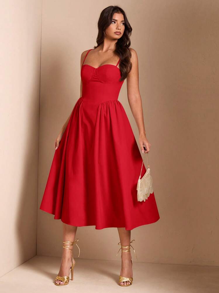 Long puff tulle dress in red