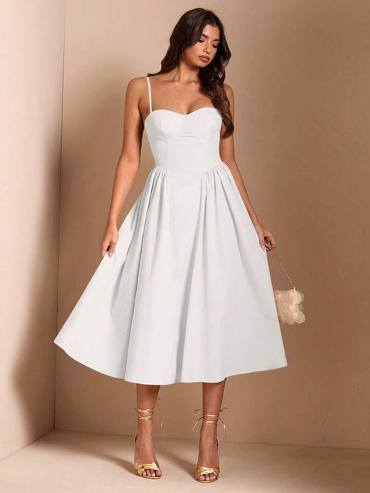 Long puff tulle dress in white